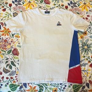 Le Coq Sportif Men's T-Shirt with White, Blue, and Red Accents